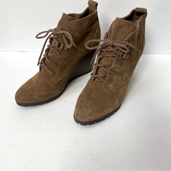 Anthropologie Splendid Paris Brown Suede Wedge Lace-Up Ankle Booties Size 9 - Picture 3 of 11